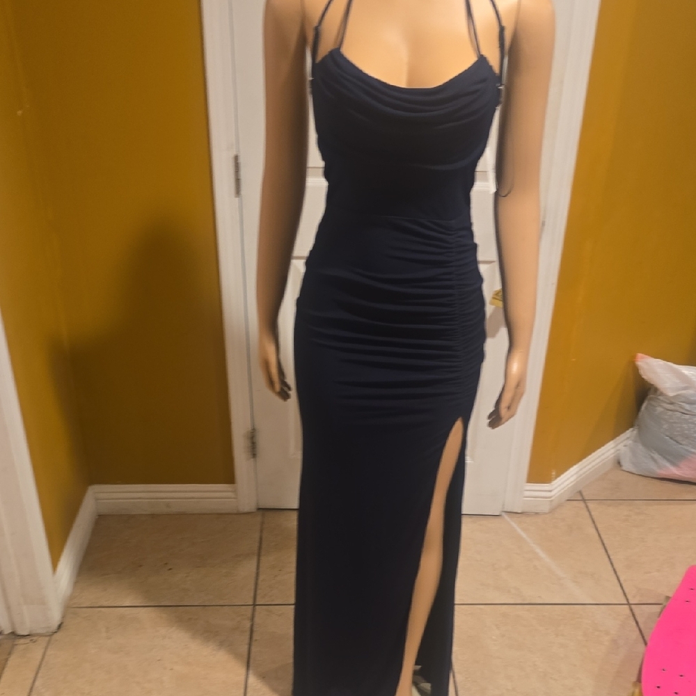 Windsor Strapless Navy Dress with Slit